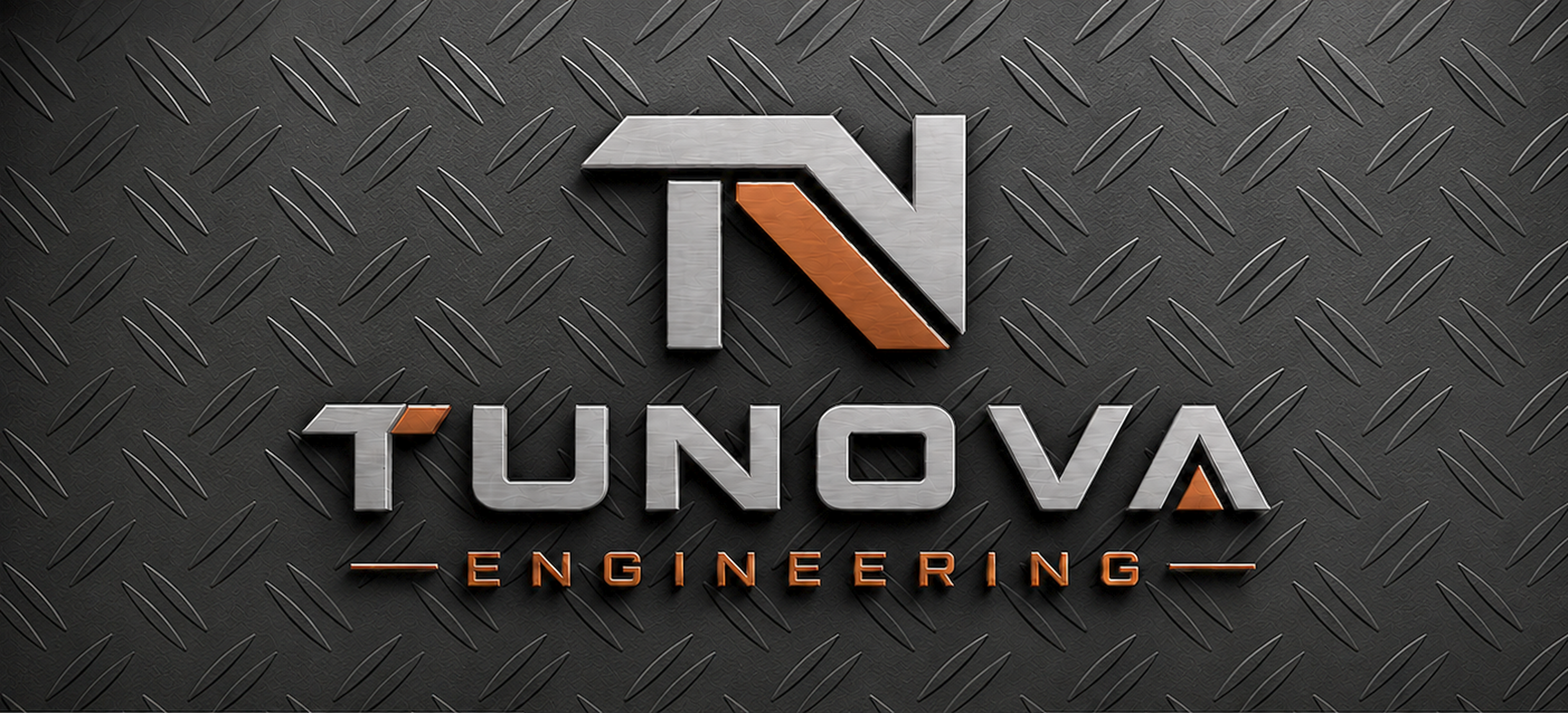 TUNOVA Engineering metallic TN emblem and copper-accented wordmark on graphite diamond plate