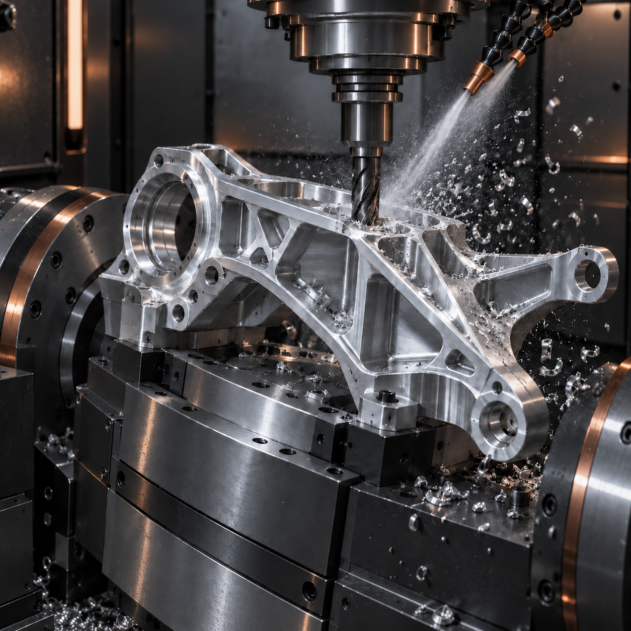 Precision five-axis CNC machining in a graphite industrial setting